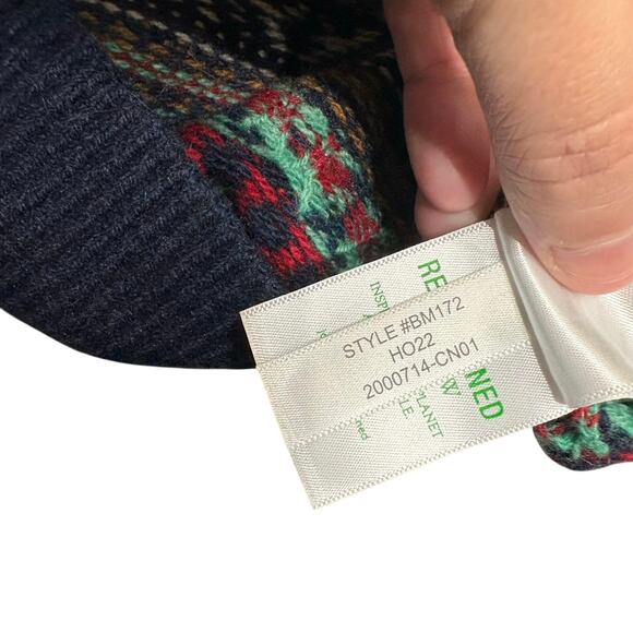 J. Crew Puff Sleeve Navy Heather Emerald Fair Isle Crewneck Sweater XXS Wool - Picture 6 of 7